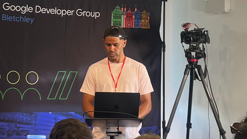 Wide shot of a live event stage with professional lighting